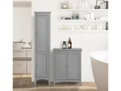 Teamson Home Glancy Freistehender Wäscheturm mit Zwei Louvered Türen Grau