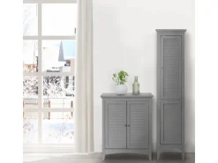 Teamson Home Glancy Freistehender Wäscheturm mit Zwei Louvered Türen Grau