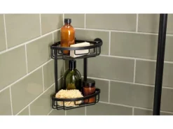 Tesa Aluxx Eckduschkorb zweistöckig Schwarz Matt inkl. Klebelösung