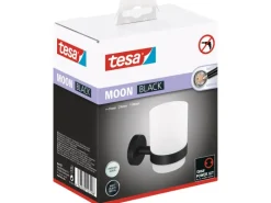 Tesa Moon Black Zahnputzbec. Halter Schwarz Matt Satiniertes Glas + Klebelösung