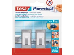 Tesa Selbstklebehaken Metall-Weiß rechteckig 2 Stück mit 4 x Powerstrips Small