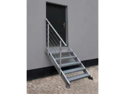 Treba Außentreppe Alaska 3 mit 3 Lochblechstufen 80 cm x 27 cm Aluminium