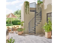 Treppen Intercon Außentreppe Modena Wendeltreppe Lava-Anthrazit Stahltreppe Mit 13 Stufen + Podest Durchmesser 160 cm