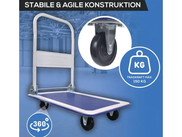 TroniTechnik Transportwagen Plattformwagen klappbar - 150 kg Tragkraft mit Antirutschbeschichtung - Ladefläche 72x48 cm
