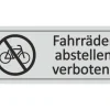 Türsschild "Fahrräder abstellen verboten" 12 cm x 4,5 cm Hard-PVC Silbergrau