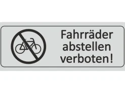 Türsschild "Fahrräder abstellen verboten" 12 cm x 4,5 cm Hard-PVC Silbergrau