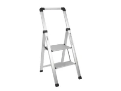 TRUTZHOLM Alu Trittleiter 2 Stufig Klappbar Handlauf 150kg Anti Rutsch Trittflächen TÜV GS Silber