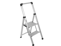 TRUTZHOLM Alu Trittleiter 2 Stufig Klappbar Handlauf 150kg Anti Rutsch Trittflächen TÜV GS Silber