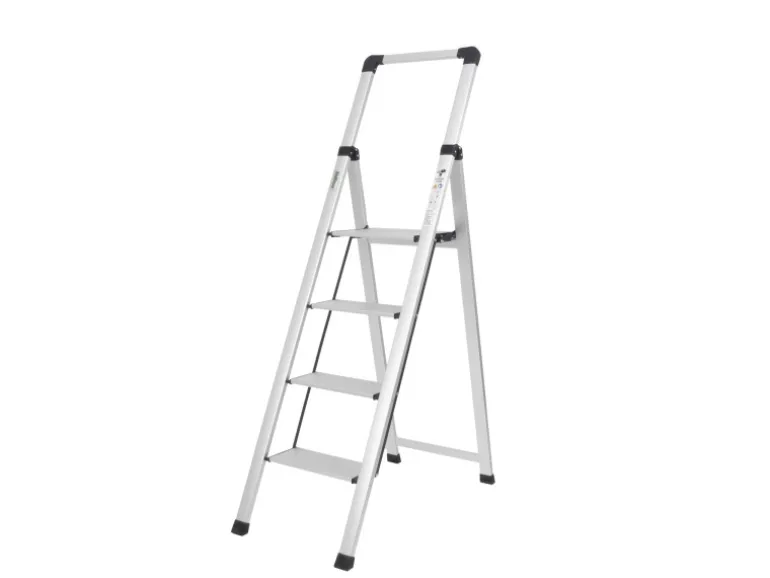 TRUTZHOLM Alu Trittleiter 4 Stufig Klappbar mit Handlauf 150kg Silber