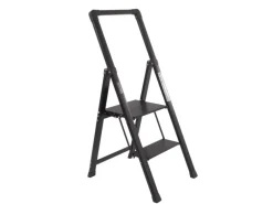 TRUTZHOLM Alu Trittleiter 2 Stufig Klappbar Handlauf 150kg Anti Rutsch Trittflächen TÜV GS Schwarz