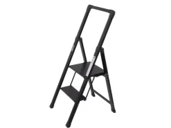 TRUTZHOLM Alu Trittleiter 2 Stufig Klappbar Handlauf 150kg Anti Rutsch Trittflächen TÜV GS Schwarz