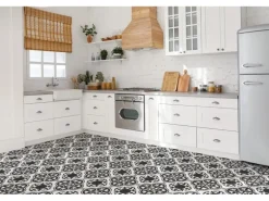 Tulup PVC Fliesen Selbstklebende 30 cm x 30 cm Set von 9 Klassische Klebefliesen Vinyl Bodenfliesen Klebefliesen für Küche Blumenornament