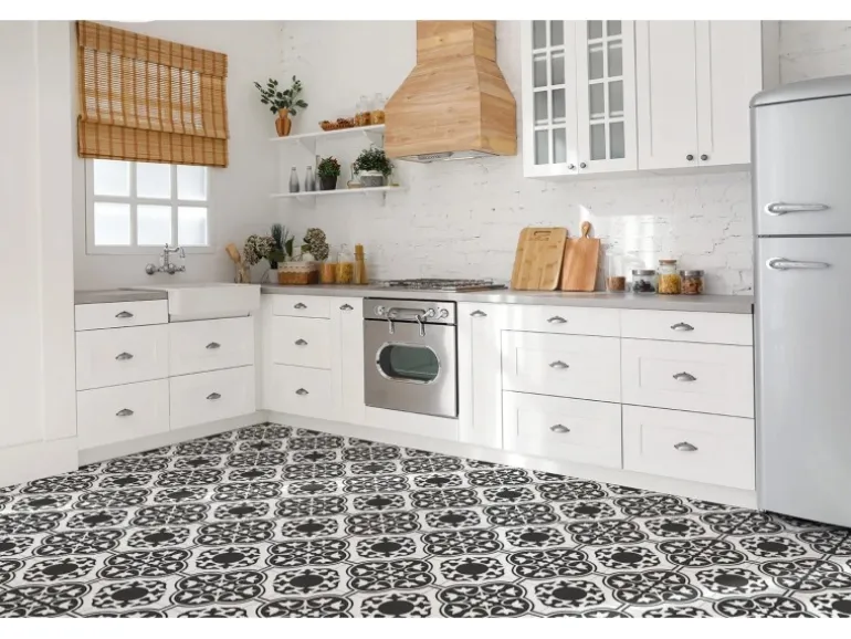 Tulup PVC Fliesen Selbstklebende 30 cm x 30 cm Set von 9 Klassische Klebefliesen Vinyl Bodenfliesen Klebefliesen für Küche Blumenornament