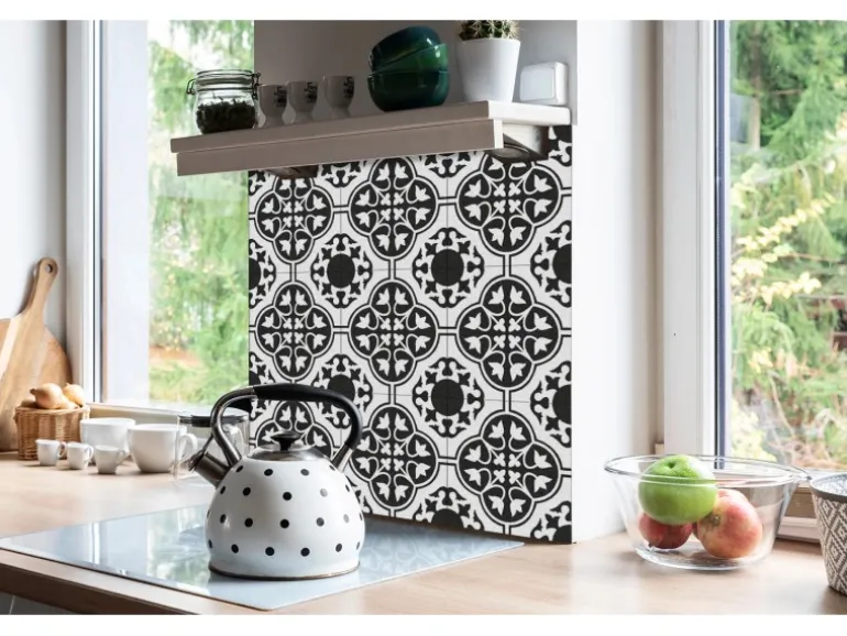 Tulup PVC Fliesen Selbstklebende 30 cm x 30 cm Set von 9 Klassische Klebefliesen Vinyl Bodenfliesen Klebefliesen für Küche Blumenornament