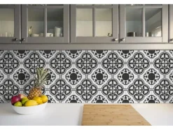 Tulup PVC Fliesen Selbstklebende 30 cm x 30 cm Set von 9 Klassische Klebefliesen Vinyl Bodenfliesen Klebefliesen für Küche Blumenornament