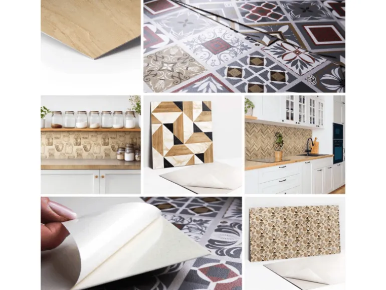 Tulup PVC Fliesen Selbstklebende 30 cm x 30 cm Set von 9 Klassische Klebefliesen Vinyl Bodenfliesen Klebefliesen für Küche Blumenornament