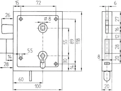 Universal-Kastenschloss für Profilzylinder hebende Falle