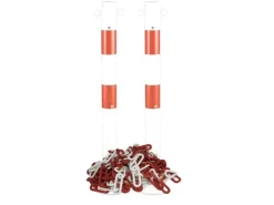 UvV 2 Stück Stahl Sperrpfostenset Weiß Ø60 x 800mm Dübelbefestigung 5m Kette Rot-Weiß