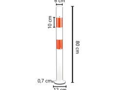 UvV 2 Stück Stahl Sperrpfostenset Weiß Ø60 x 800mm Dübelbefestigung 5m Kette Rot-Weiß