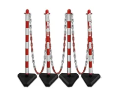 UvV Kettenpfosten Lugano 90cm Beton Fuß & Kette Rot Weiß 6mm x 10 m 4 Stück