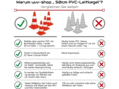 UvV Leitkegel Pylonen Set 4 x Orange Höhe 50cm mit Weißen Streifen