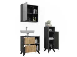 Vicco Badmöbel-Set Leano Anthrazit/Bergeiche 3 Teile