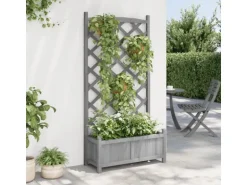 vidaXL Pflanzkübel mit Spalier Grau Massivholz Tanne 1947134