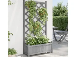 vidaXL Pflanzkübel mit Spalier Grau Massivholz Tanne 1947134