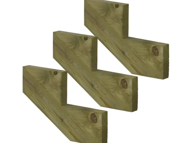 Vinuovo 3er Set Treppenwange 2 Stufen aus KDI Holz für Gartentreppen 34cm