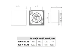 VLANO Badlüfter A-GLAS 125 BK mit Echtglasfront
