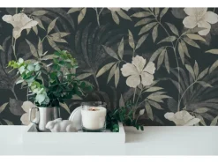 Vliestapete Blumen Dschungel Matt Leicht Strukturiert Braun Grau FSC®
