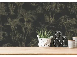 Vliestapete Dschungel Leicht Glänzend Leicht Strukturiert Metallic Schwarz FSC®