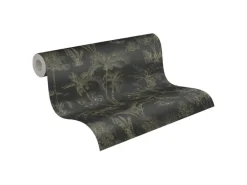 Vliestapete Dschungel Leicht Glänzend Leicht Strukturiert Metallic Schwarz FSC®