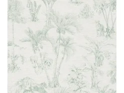 Vliestapete Dschungel Matt Leicht Strukturiert Grau Grün FSC®