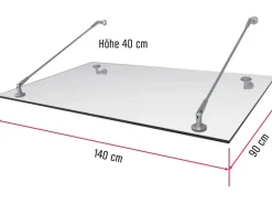 Vordach PH Echtglas V2A 140 cm x 90 cm x 40 cm
