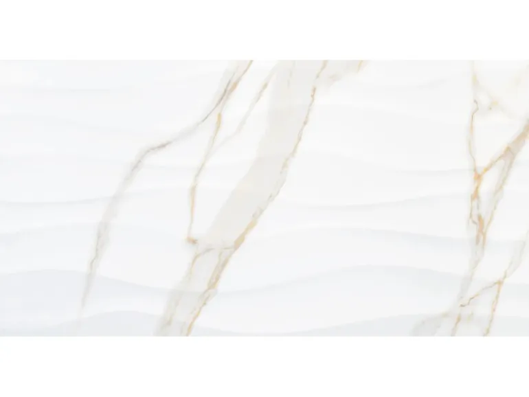 Wandfliese Calacatta Wave Feinsteinzeug Weiß-Gold Glasiert 30 x 60 x 1 cm