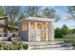 Weka Gartenhaus Amberley Doppeltür 2 Fenster Grau-Weiß 300 cm x 300 cm