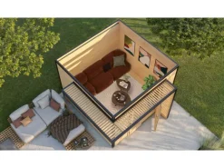 Weka Gartenhaus Amberley Doppeltür 2 Fenster Grau-Weiß 300 cm x 300 cm